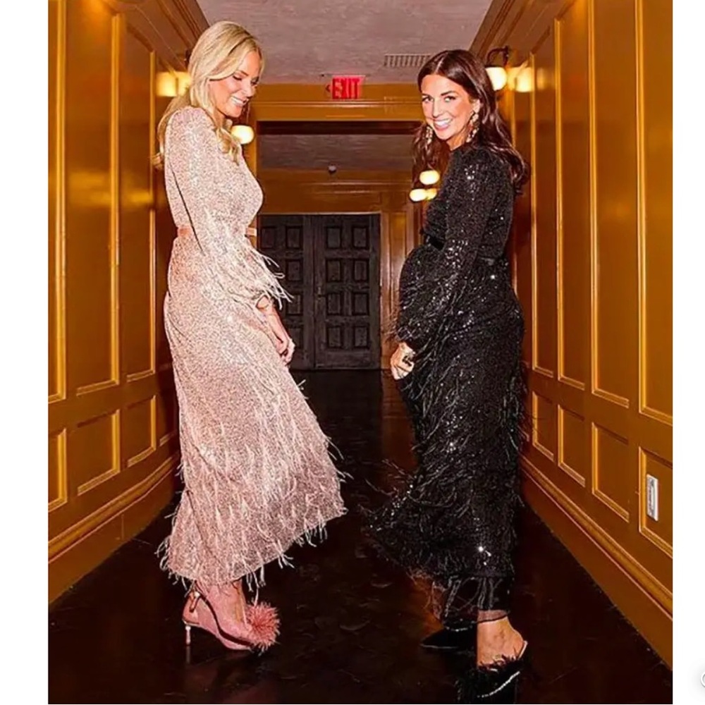 ANTONIO MELANI Gold Feathered Sequin Maxi Dress